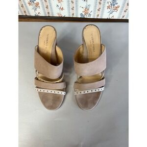 Marion Parke Toscana Beige Suede Block Heel Mules Studded Strappy Sandals 40